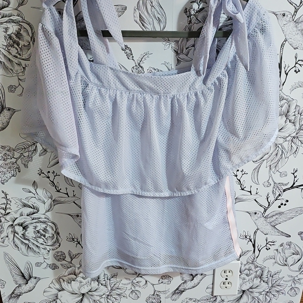 Puma Blue Ruffled Puff Sleeve Blouse - Picture 2 of 6